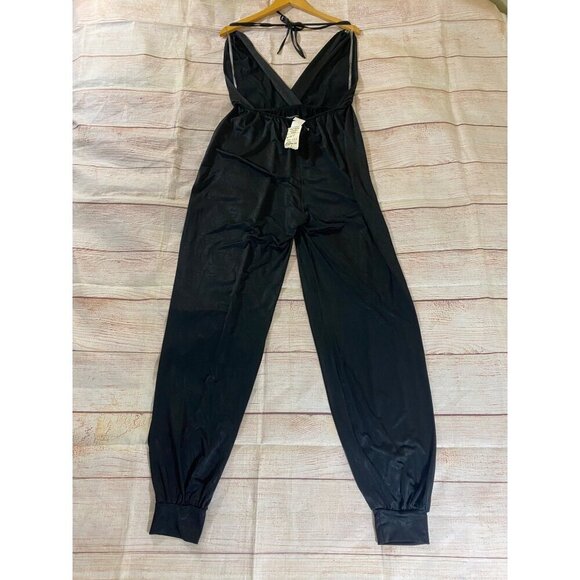 Sabora Women's Black Sheer High Slit Halter Jumpsuit - Large - Picture 12 of 14